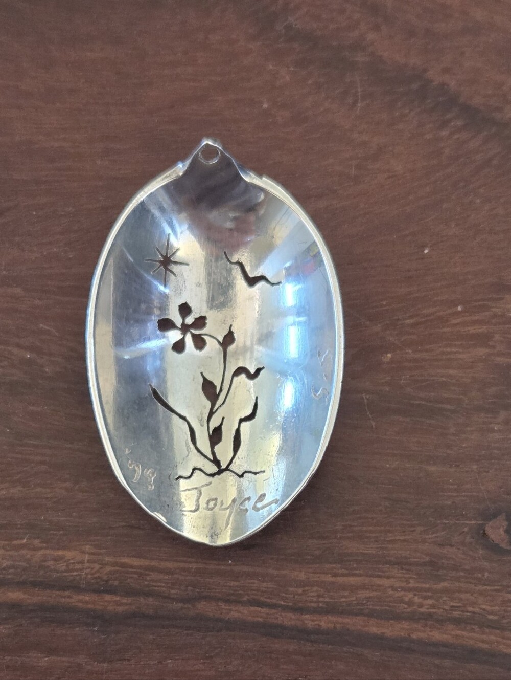 Vintage 1979 Signed Silver Spoon Pendant Pierced Floral Artisan Jewelry